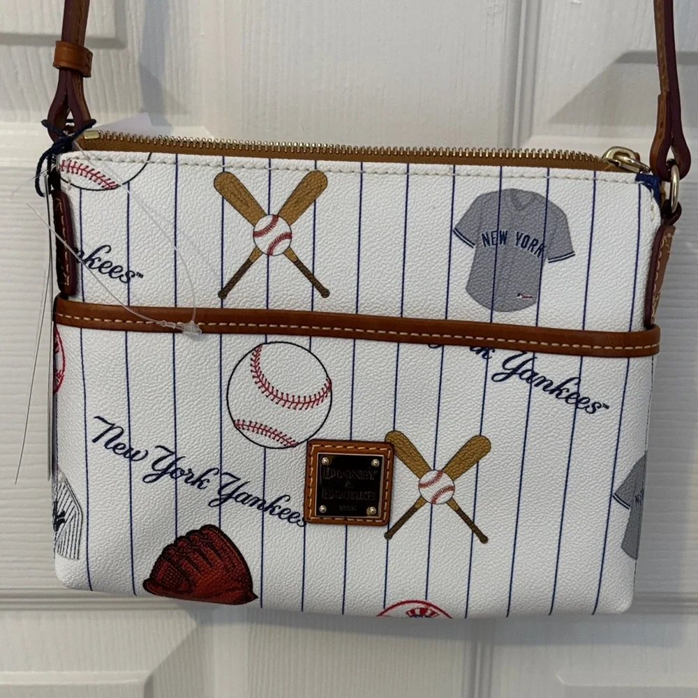 Dooney & Bourke White Crossbody Bag with NYY Baseball Print - Picture 1 of 8